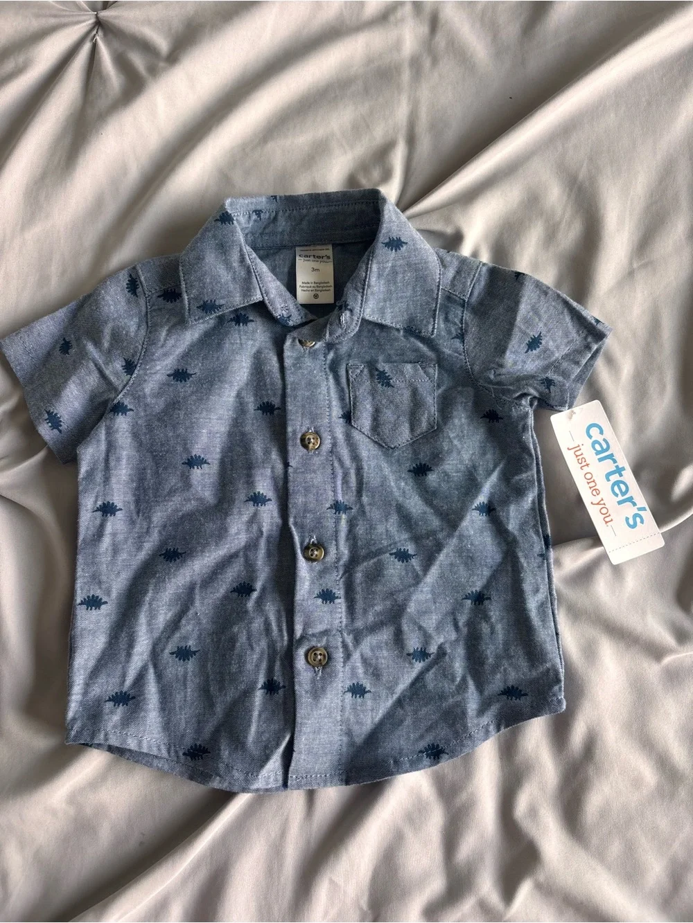 Carter's Light Blue Short-Sleeve Button-Down Shirt 3 Month Boys
